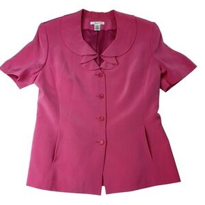 VTG Preston & York Silk Pink Blazer Skirt Suit Womens 12 Short Sleeve Tailored